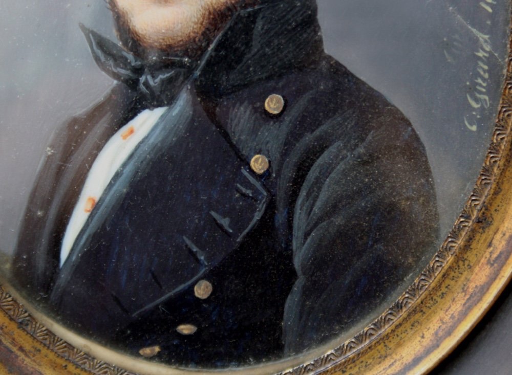 Portrait miniature d'un jeune marin par Ernest Joseph Angelon Girard ( Français, 1813 - 1898)-photo-1
