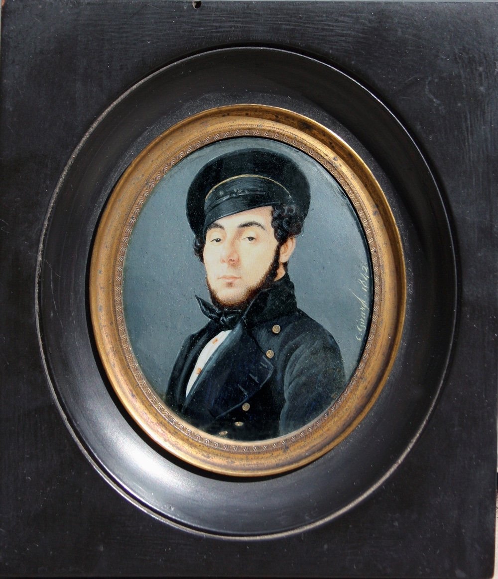 Portrait miniature d'un jeune marin par Ernest Joseph Angelon Girard ( Français, 1813 - 1898)