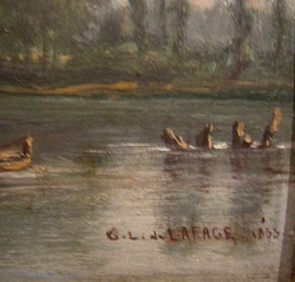 Georges Laujoil De La Fage (french 1830 - 1858) Idyllic Landscape With Fishermen On The River-photo-6