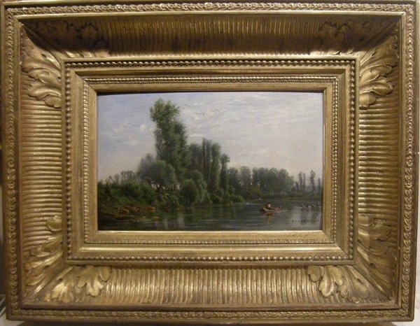 Georges Laujoil De La Fage (french 1830 - 1858) Idyllic Landscape With Fishermen On The River