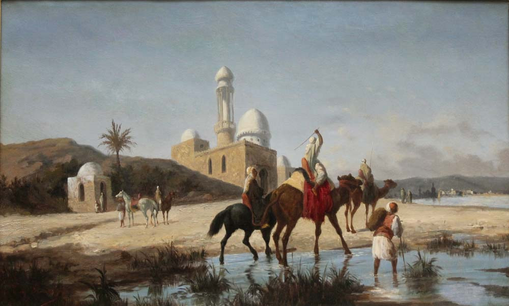 Caravan Stop At The Mosque By Eugene Fromentin ( French Orientalist, 1820-1876)-photo-2