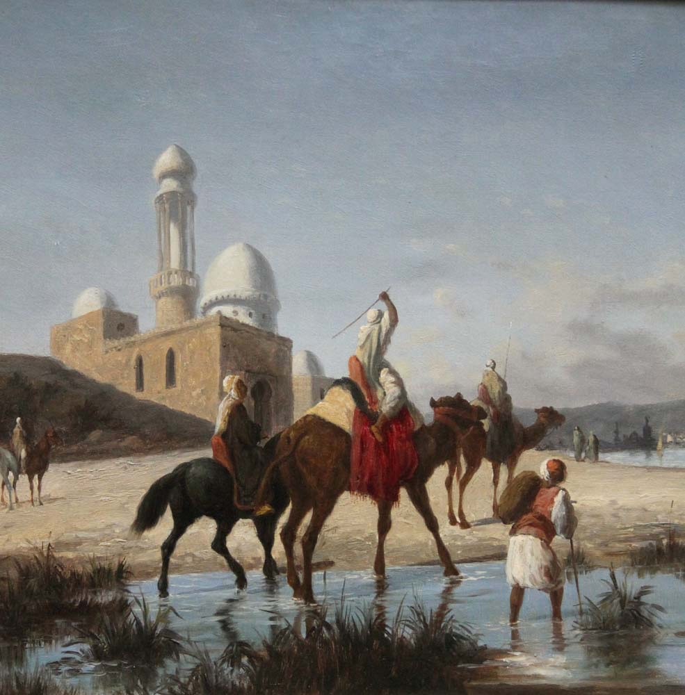 Caravan Stop At The Mosque By Eugene Fromentin ( French Orientalist, 1820-1876)-photo-3