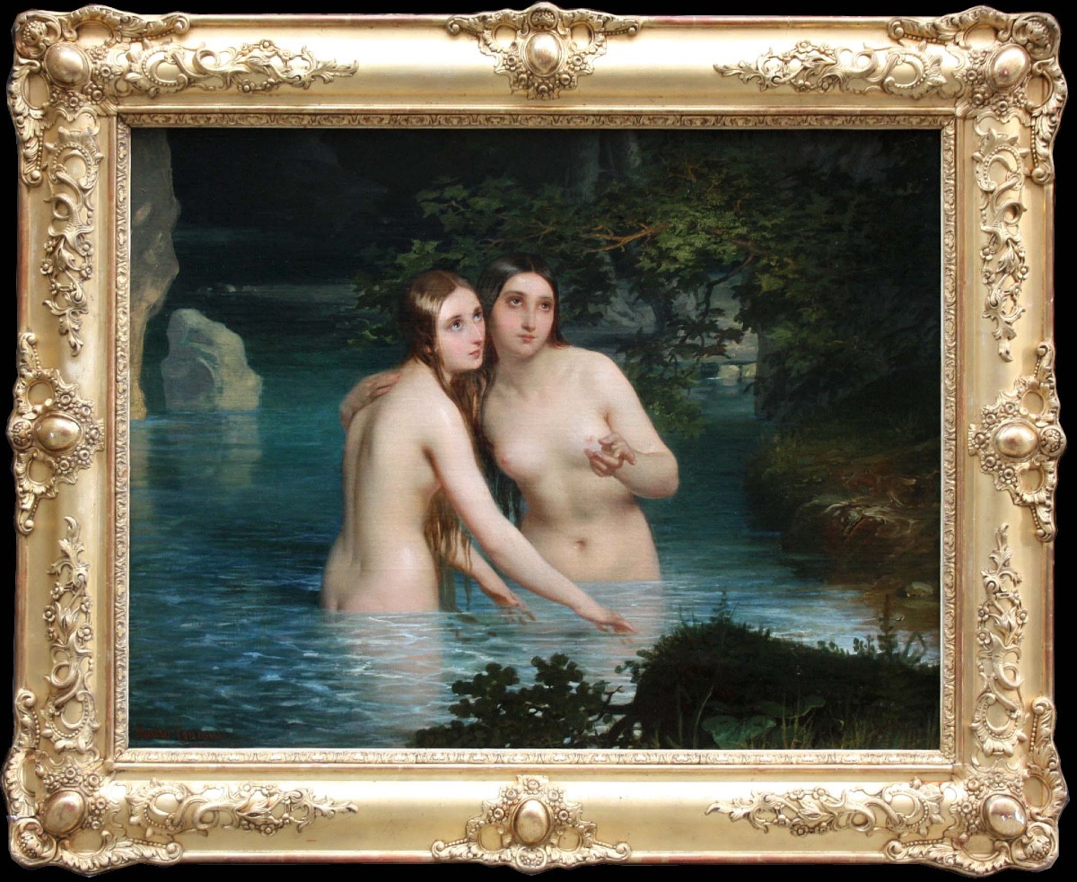 Baigneuses surprises par Mauro Conconi (Italien, 1815 - Milan - 1860)