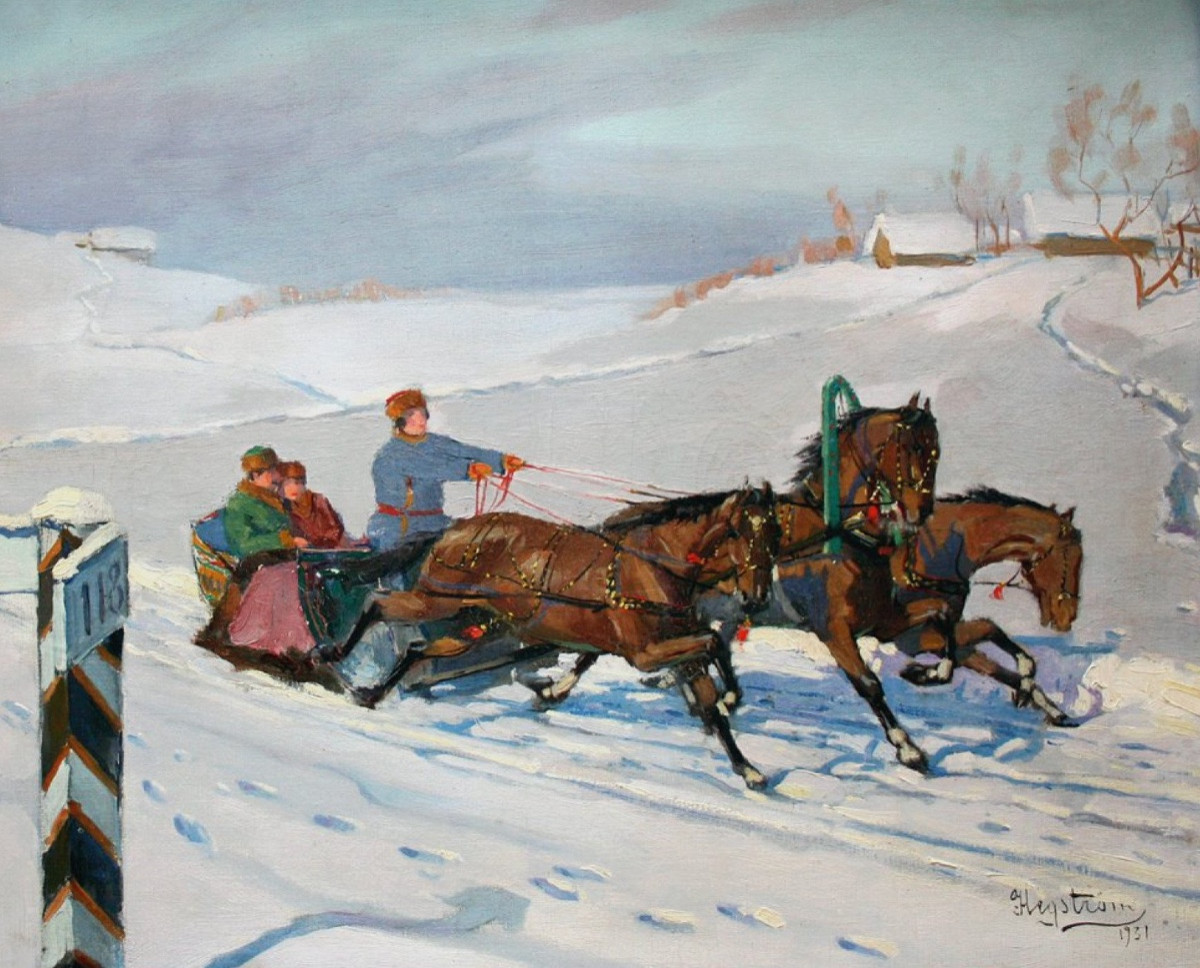 Troïka russe dans la neige par Vladimir Alexandrovitch Hegström (1892-vers 1945)-photo-2