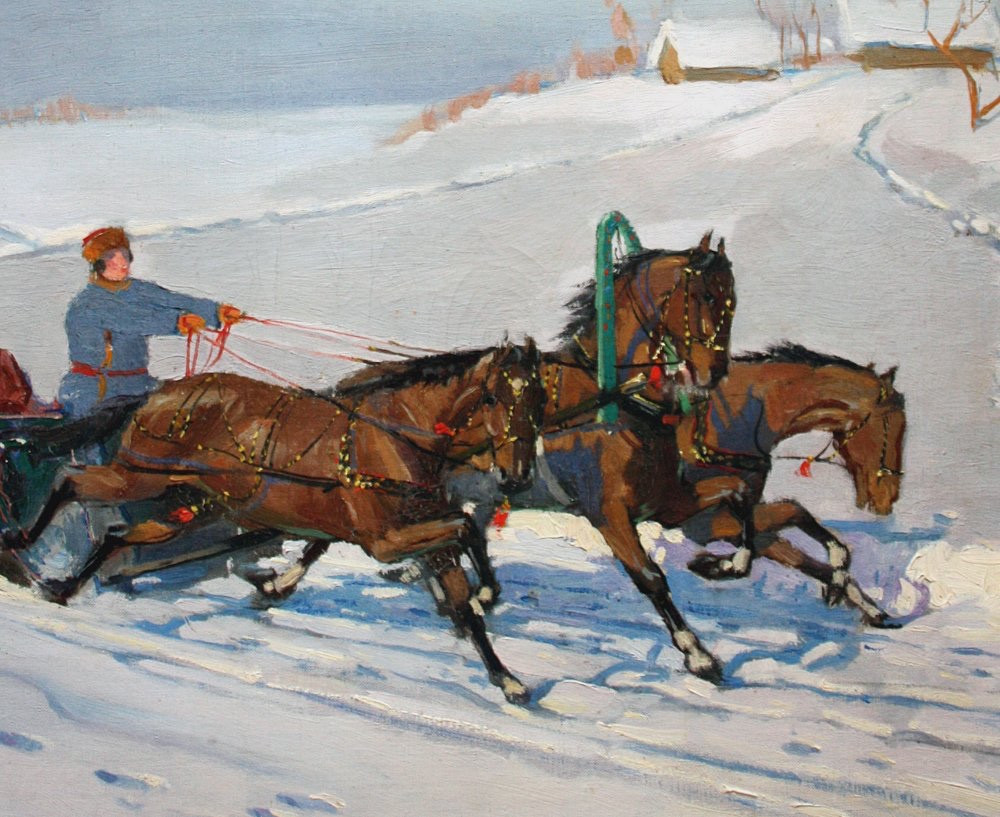 Troïka russe dans la neige par Vladimir Alexandrovitch Hegström (1892-vers 1945)-photo-3