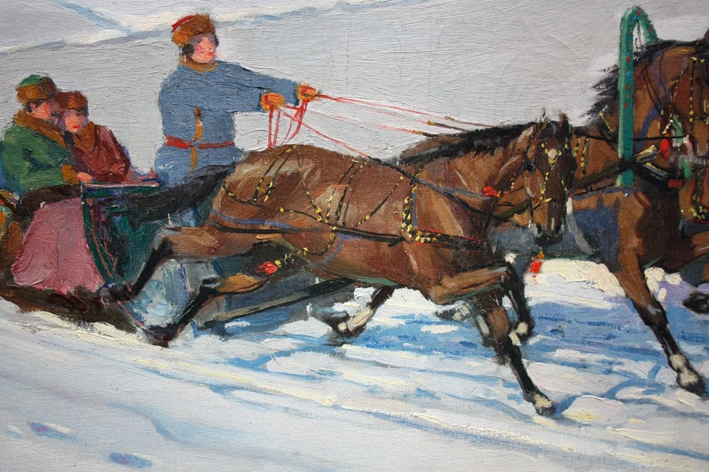 Troïka russe dans la neige par Vladimir Alexandrovitch Hegström (1892-vers 1945)-photo-4