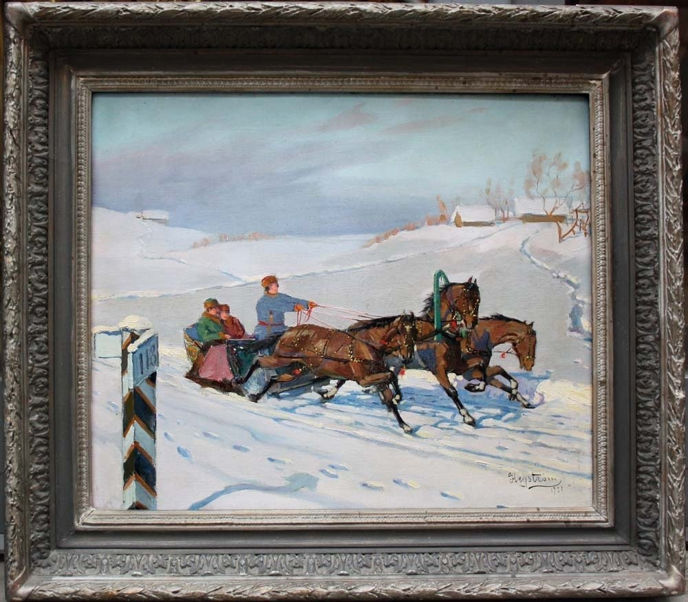 Troïka russe dans la neige par Vladimir Alexandrovitch Hegström (1892-vers 1945)