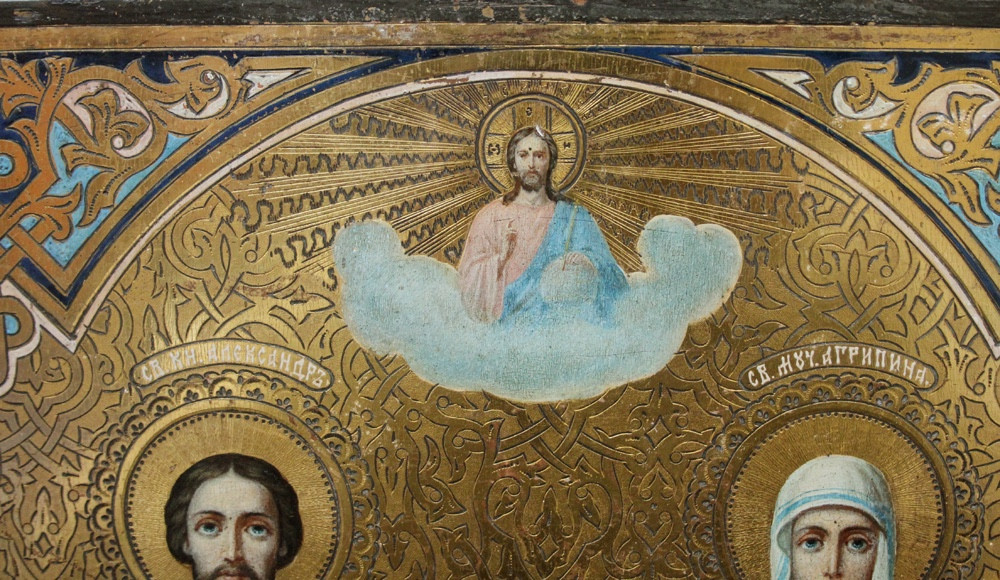 Saint Prince Alexandre Nevski et Sainte  Martyre Agrippine, icône russe, XIXe siècle-photo-2