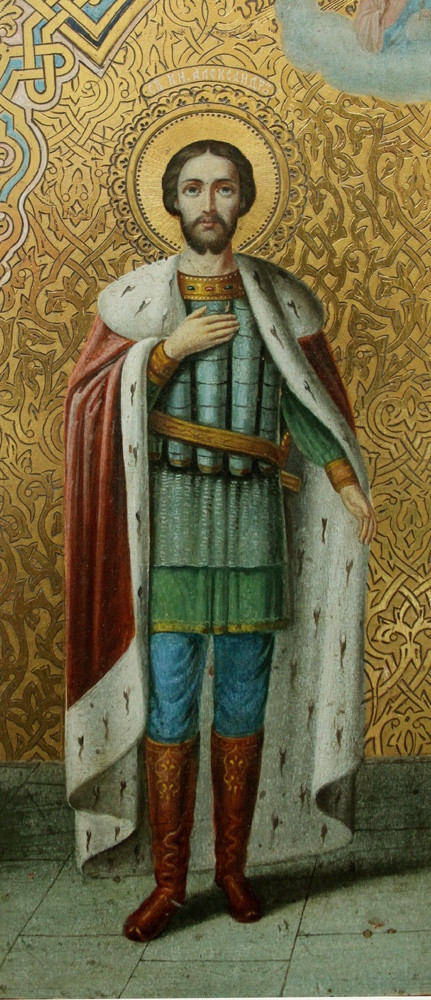 Saint Prince Alexandre Nevski et Sainte  Martyre Agrippine, icône russe, XIXe siècle-photo-3