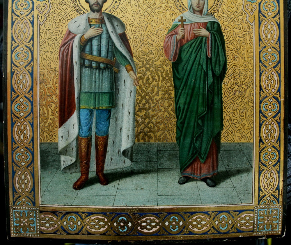 Saint Prince Alexandre Nevski et Sainte  Martyre Agrippine, icône russe, XIXe siècle-photo-3