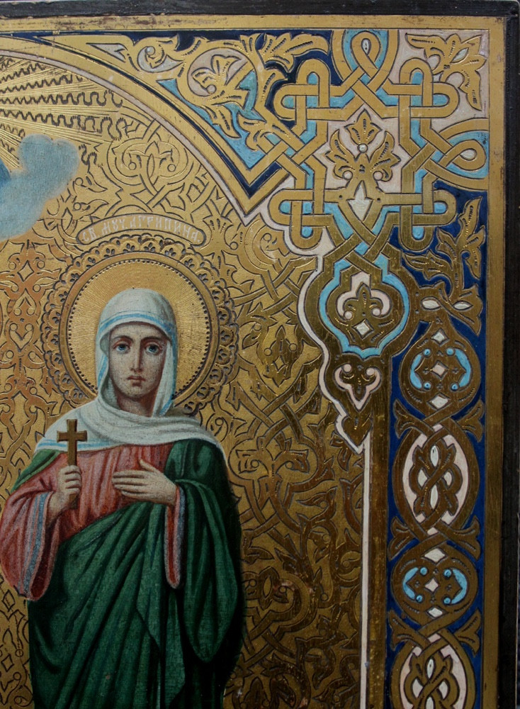 Saint Prince Alexandre Nevski et Sainte  Martyre Agrippine, icône russe, XIXe siècle-photo-4