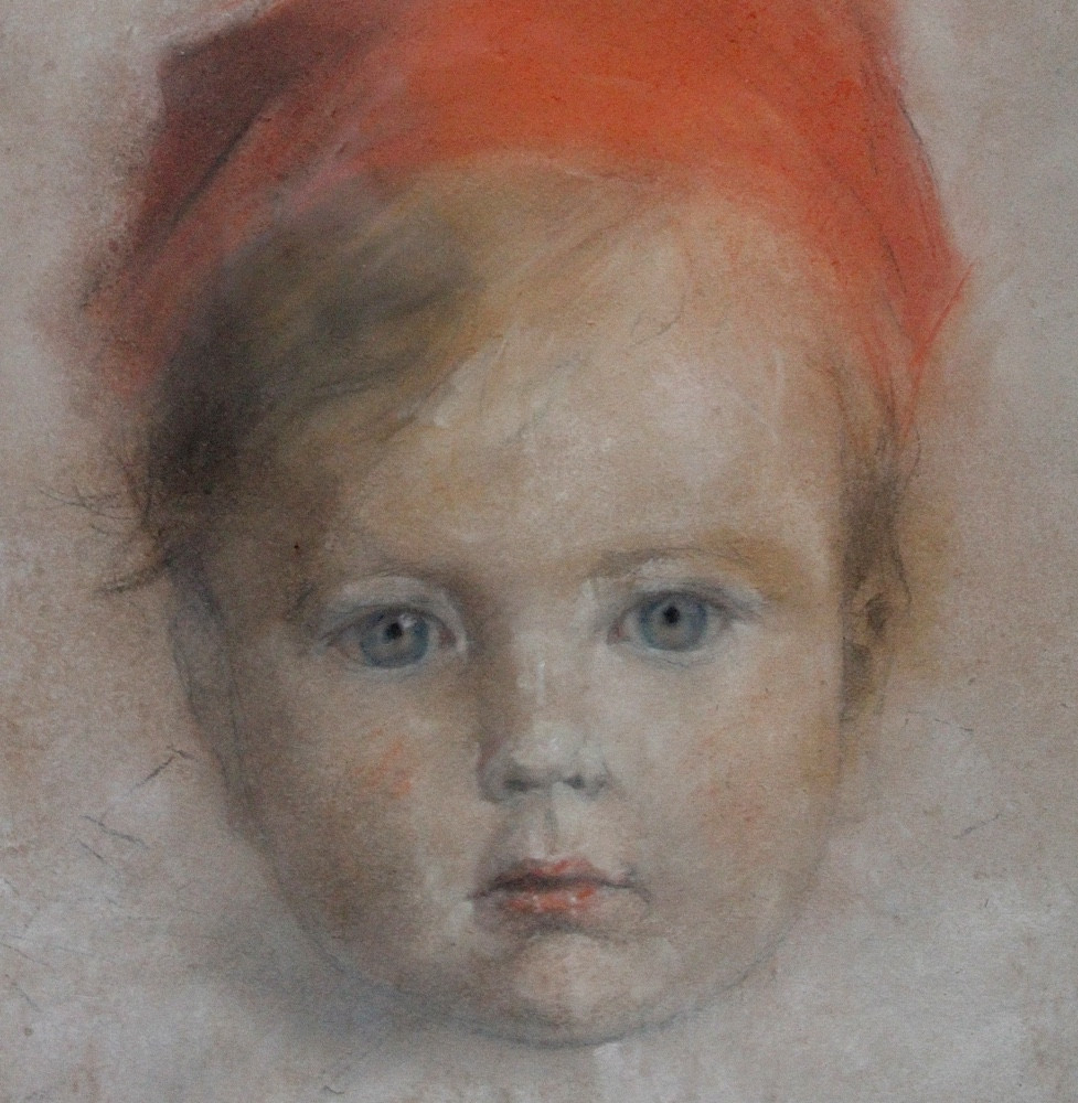 Portrait d’un enfant au chapeau rouge par artiste français, vers 1920-photo-3