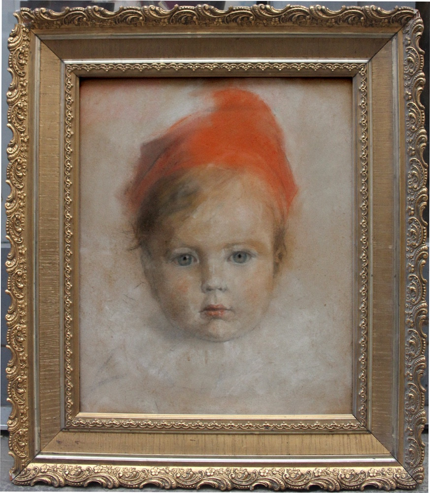 Portrait d’un enfant au chapeau rouge par artiste français, vers 1920
