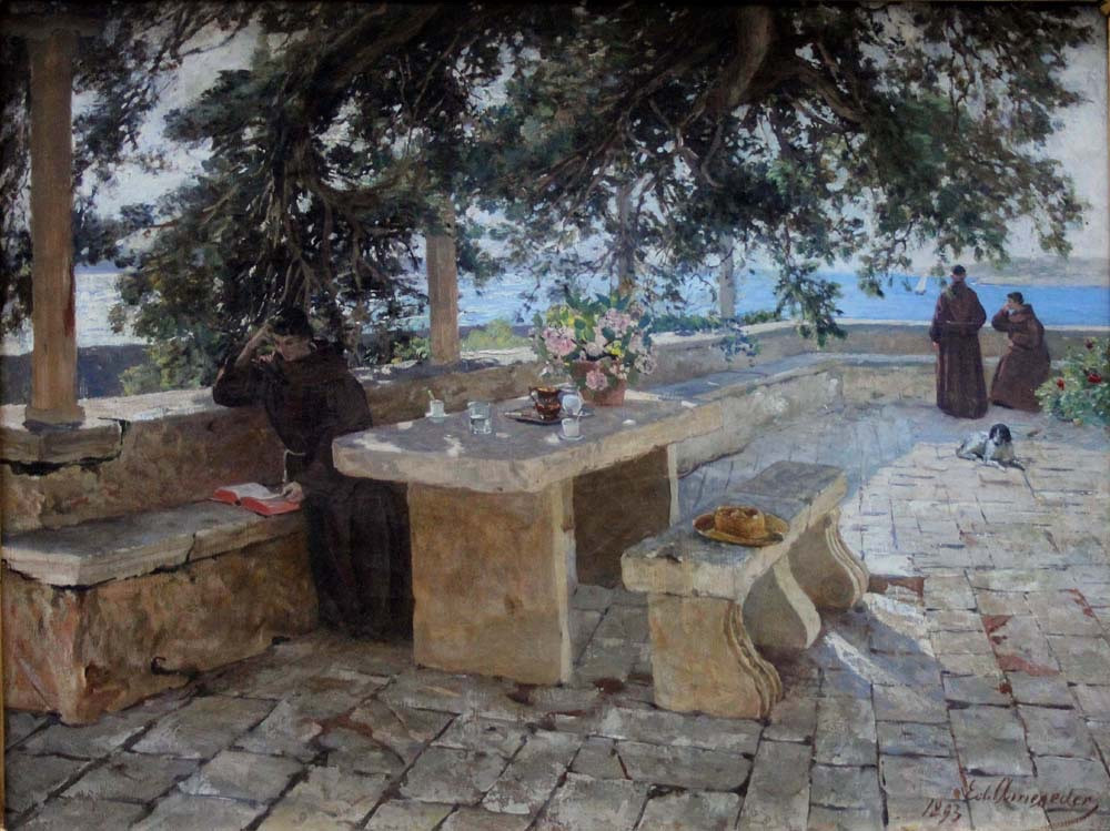 Sunny Monastery Terrace On The Seaside  By Eduard Ameseder (austrian 1856 - 1938)-photo-2