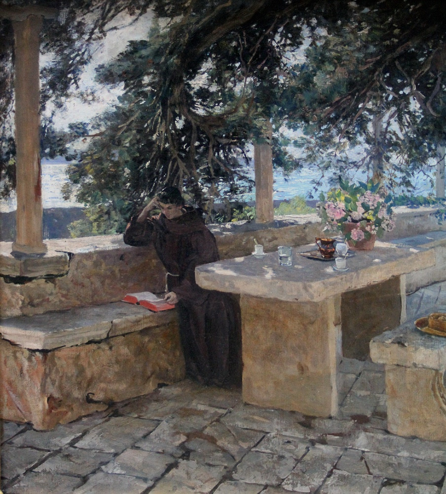 Sunny Monastery Terrace On The Seaside  By Eduard Ameseder (austrian 1856 - 1938)-photo-4