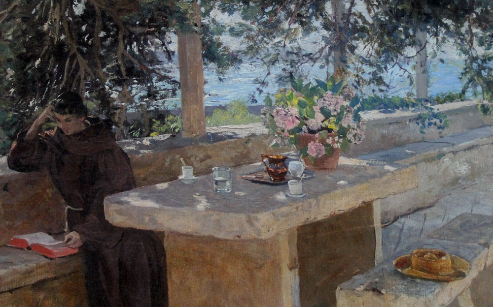 Sunny Monastery Terrace On The Seaside  By Eduard Ameseder (austrian 1856 - 1938)-photo-1