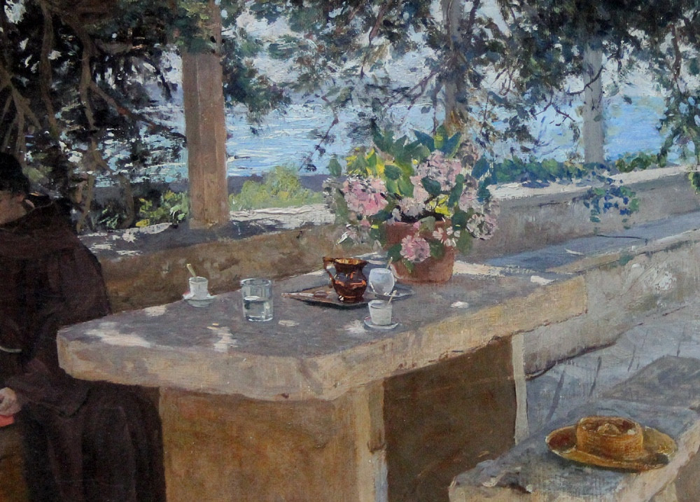 Sunny Monastery Terrace On The Seaside  By Eduard Ameseder (austrian 1856 - 1938)-photo-3