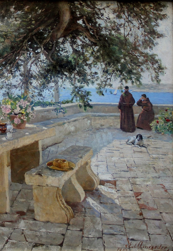Sunny Monastery Terrace On The Seaside  By Eduard Ameseder (austrian 1856 - 1938)-photo-5