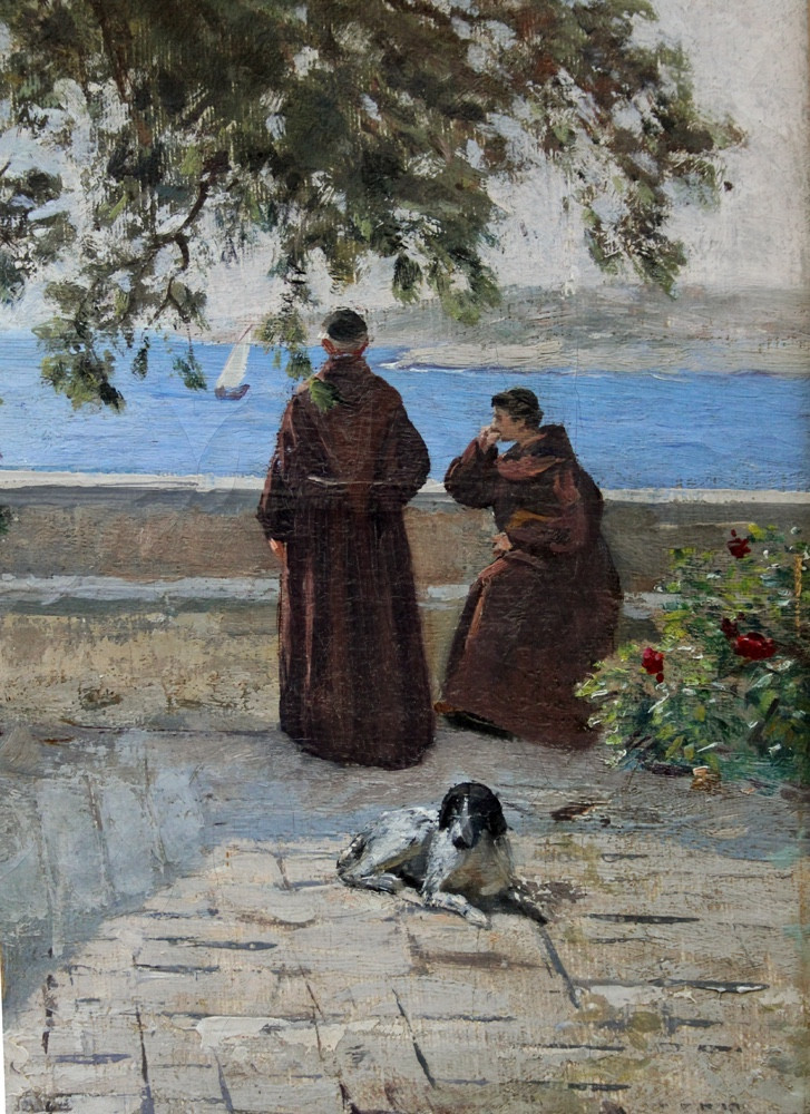 Sunny Monastery Terrace On The Seaside  By Eduard Ameseder (austrian 1856 - 1938)-photo-6