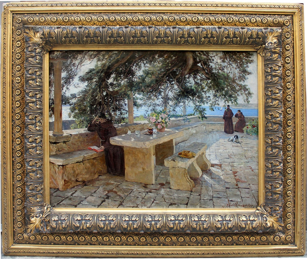 Sunny Monastery Terrace On The Seaside  By Eduard Ameseder (austrian 1856 - 1938)