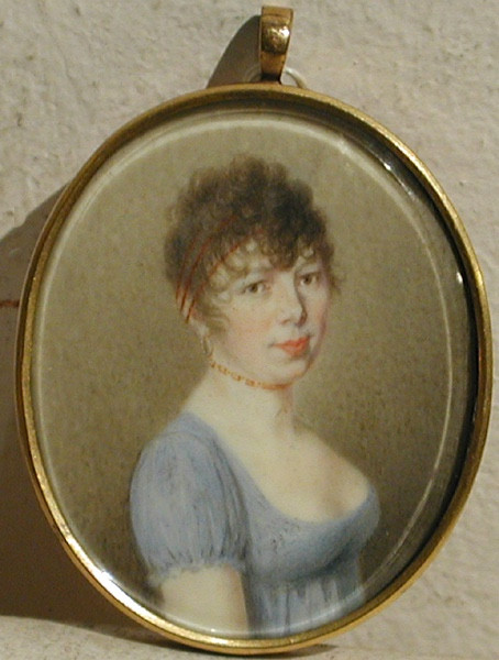 Portrait d'une dame en robe bleue par Emile Bernhard de Guerard (1780 -1836), attribué à