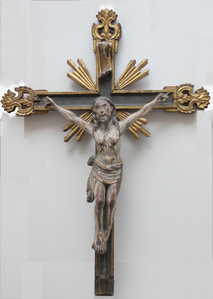 Baroque Wooden Crucifix, Spanish (?), 17th Century