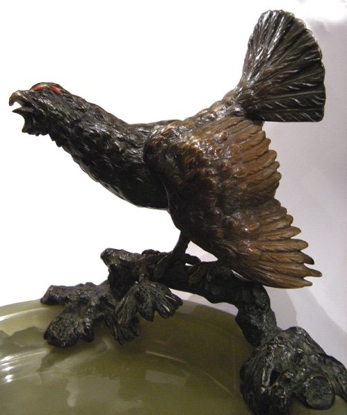 Vienna Bronze, Early 20th Century, Business Card Bowl With Black Grouse-photo-2