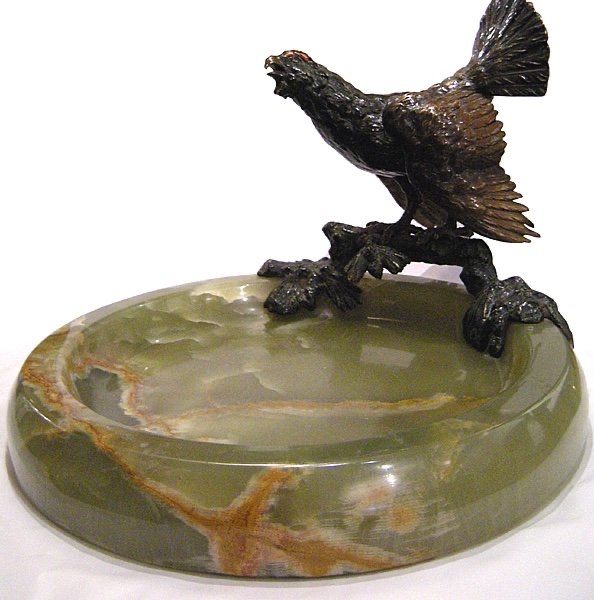 Vienna Bronze, Early 20th Century, Business Card Bowl With Black Grouse-photo-3