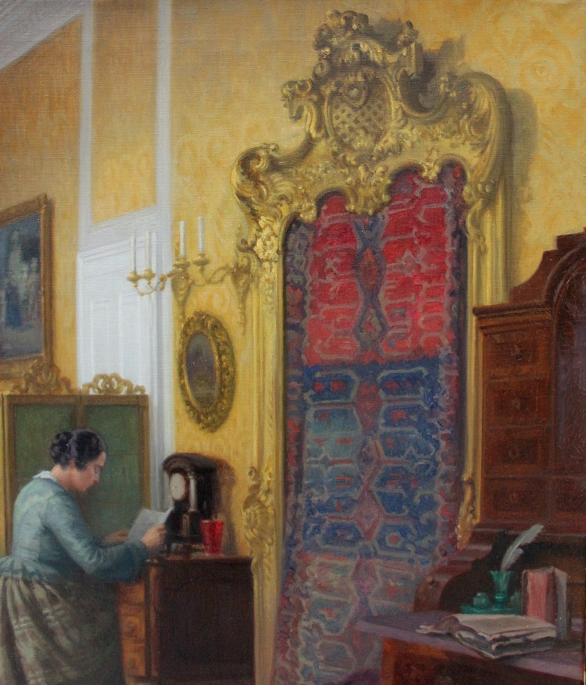 Amateur d'art dans un intérieur par Karl Maria Schuster (Autrichien, 1871 - 1957)-photo-3