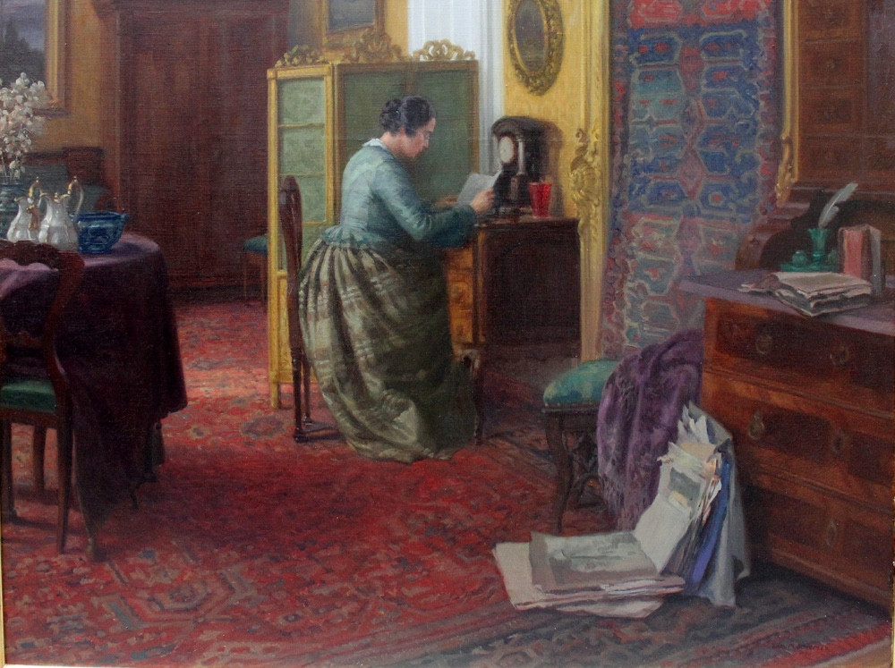 Amateur d'art dans un intérieur par Karl Maria Schuster (Autrichien, 1871 - 1957)-photo-4
