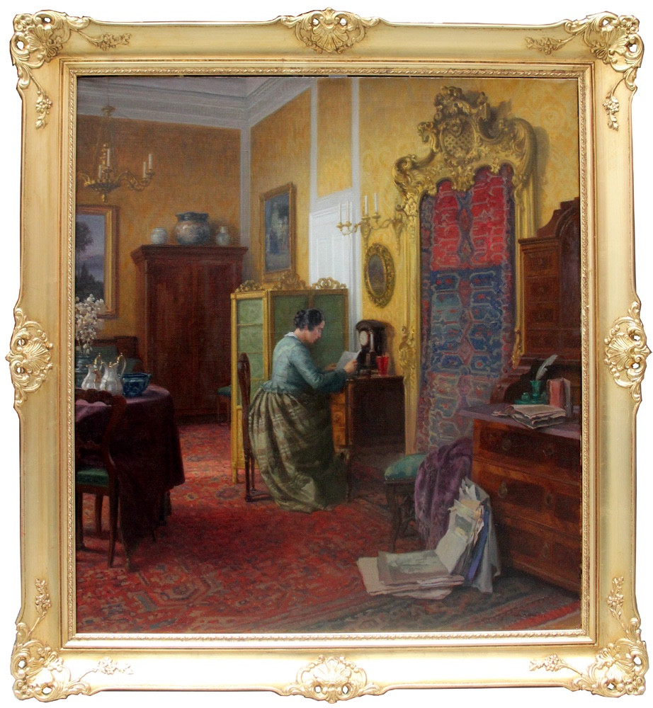 Amateur d'art dans un intérieur par Karl Maria Schuster (Autrichien, 1871 - 1957)