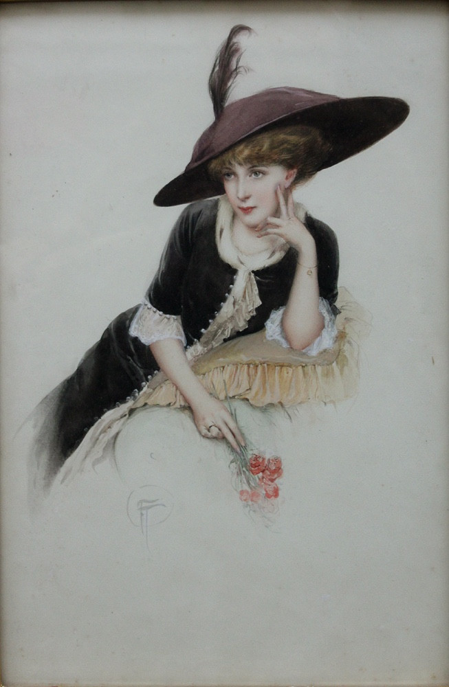 Fernand TOUSSAINT (1873-1955/56)  Titre : Portrait d’une beauté au chapeau-photo-2