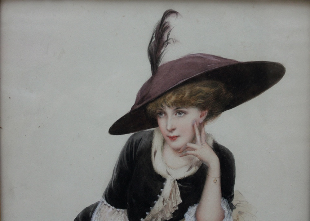 Fernand TOUSSAINT (1873-1955/56)  Titre : Portrait d’une beauté au chapeau-photo-3