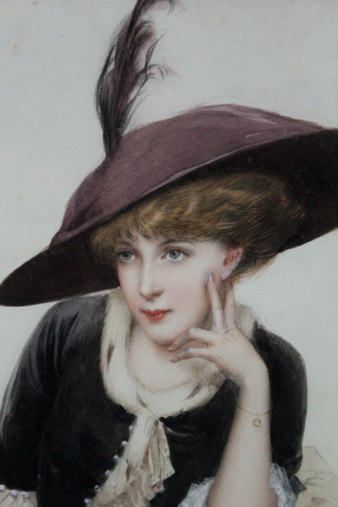Fernand TOUSSAINT (1873-1955/56)  Titre : Portrait d’une beauté au chapeau-photo-4
