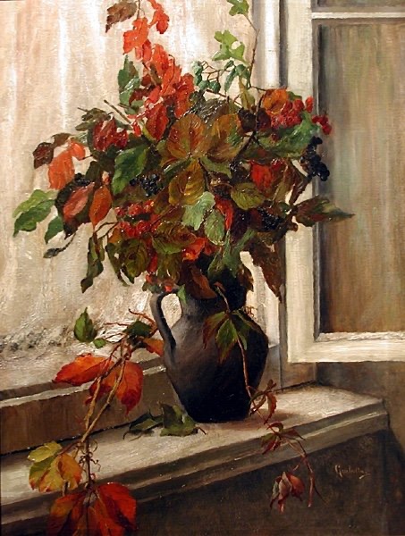 Vase Of Flowers On Windowsill By Giulietta Corazzi ( Italian, Born 1866)-photo-2