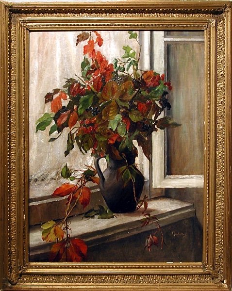 Vase Of Flowers On Windowsill By Giulietta Corazzi ( Italian, Born 1866)