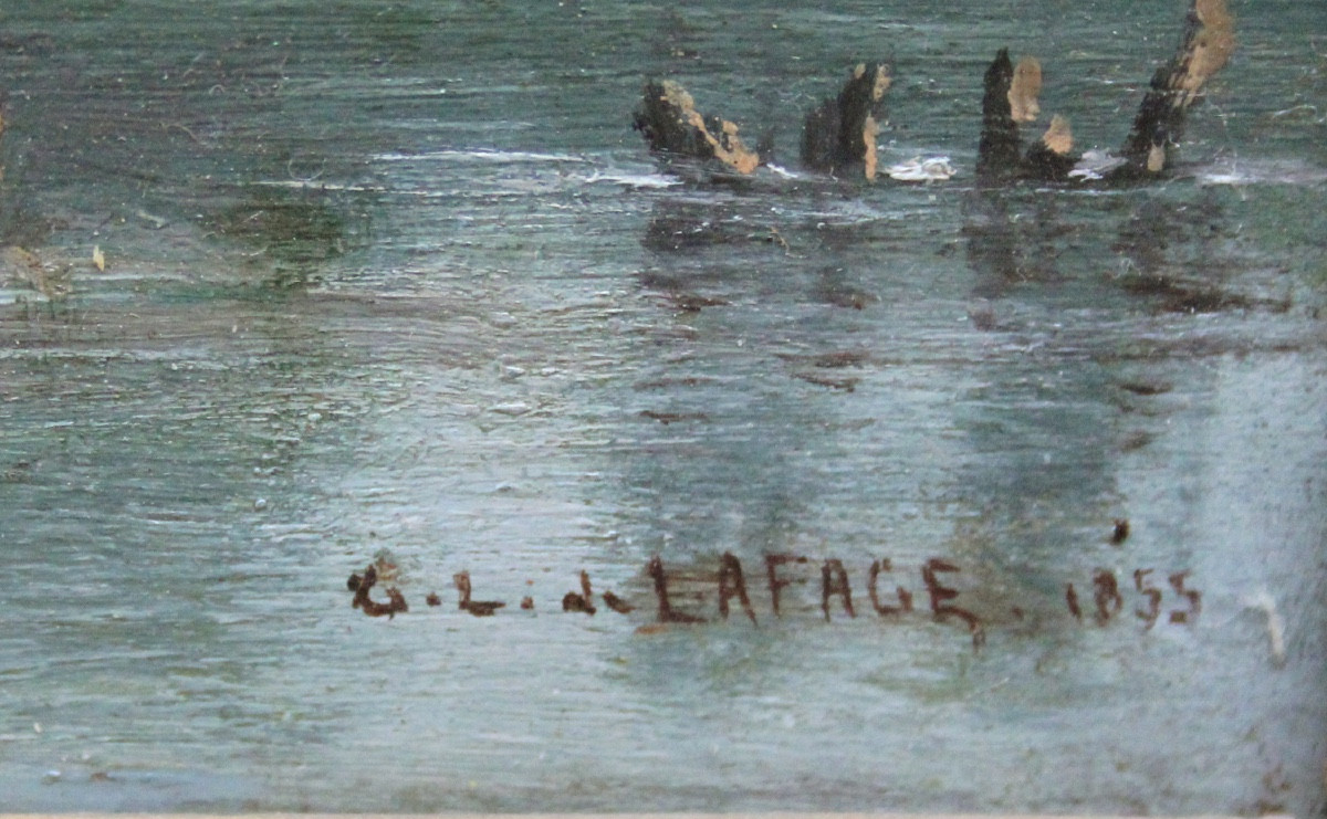 Georges Laujoil De La Fage ( French 1830 - 1858)  Idyllic Landscape With Fishermen On The River-photo-4