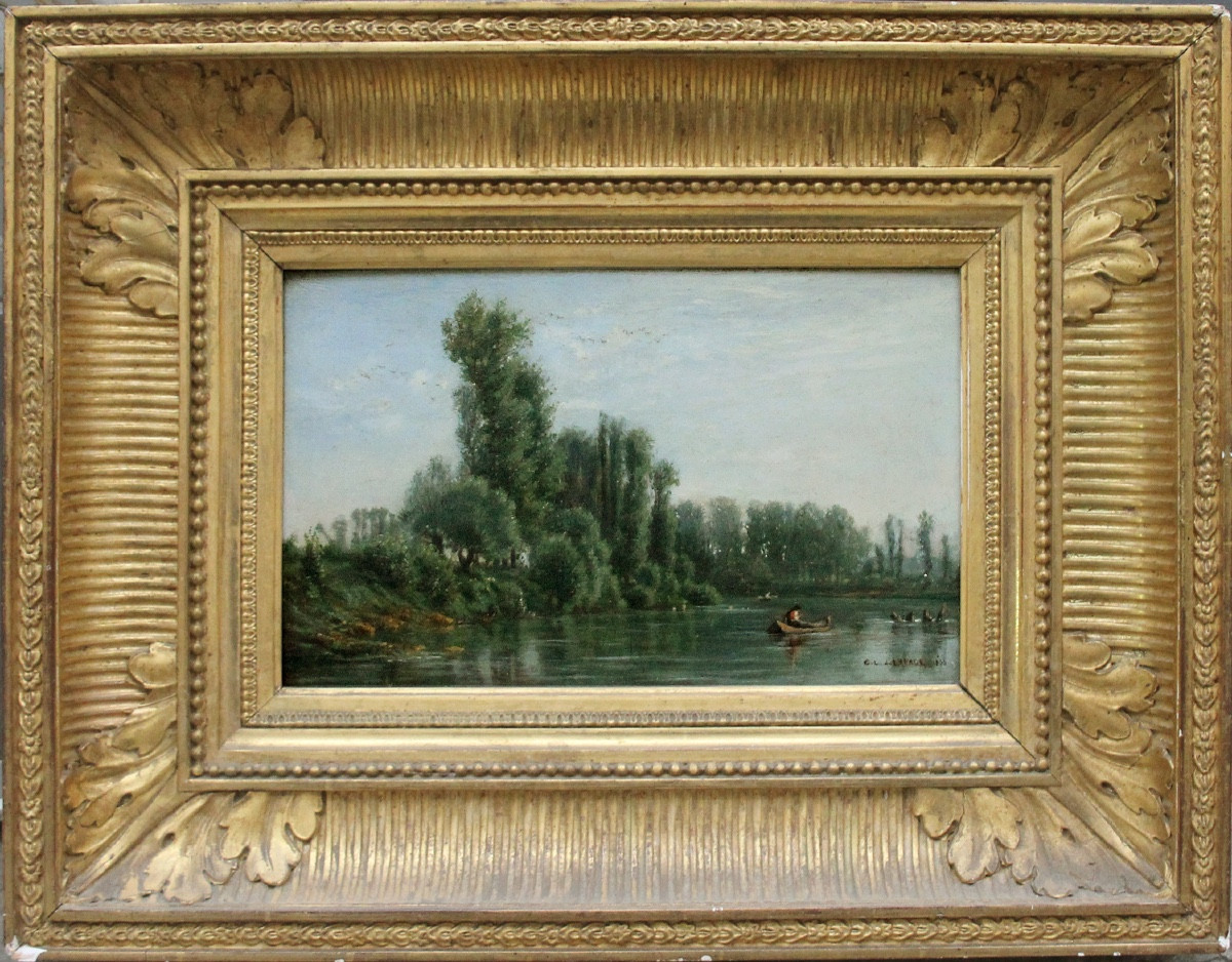 Georges Laujoil De La Fage ( French 1830 - 1858)  Idyllic Landscape With Fishermen On The River