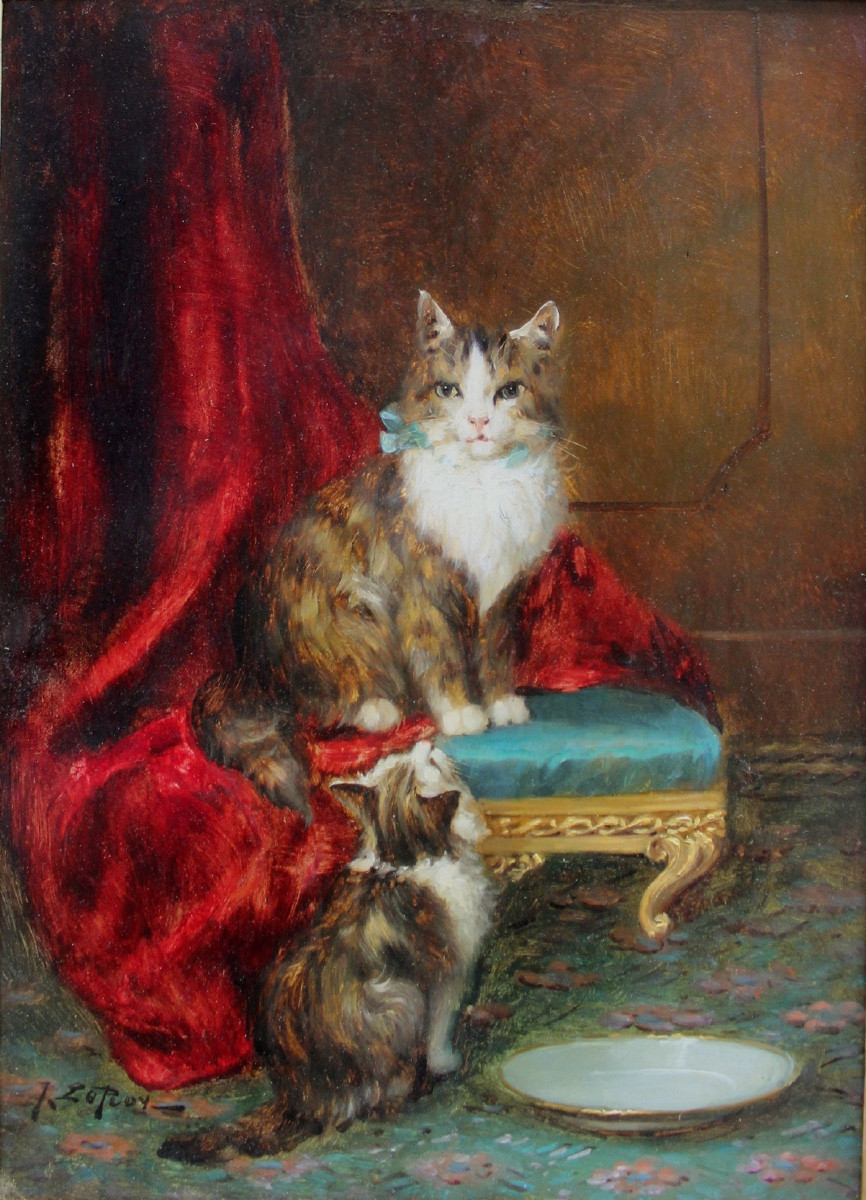 Jules Gustave Le Roy (Français, 1856 - 1921) Chatte et son chaton-photo-2