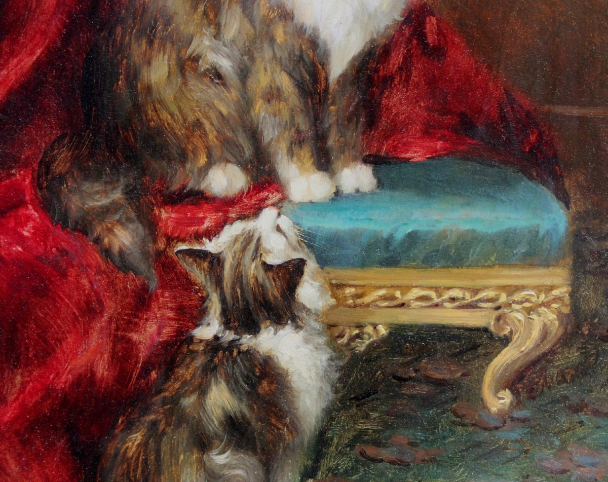 Jules Gustave Le Roy (Français, 1856 - 1921) Chatte et son chaton-photo-1