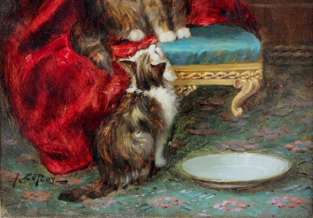 Jules Gustave Le Roy (Français, 1856 - 1921) Chatte et son chaton-photo-2