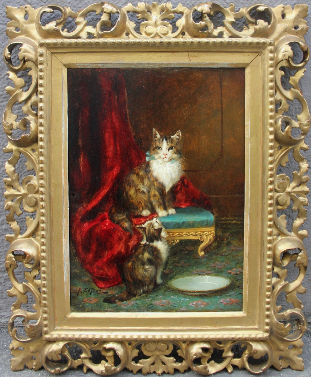 Jules Gustave Le Roy (Français, 1856 - 1921) Chatte et son chaton