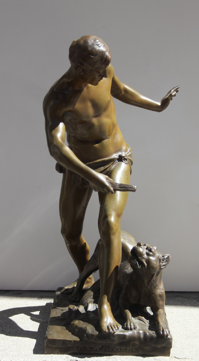 Emmanuel Fontaine (Français, 1856/1857 - 1935)  Titre : « À la rivière » (ou « À l’eau, Porthos