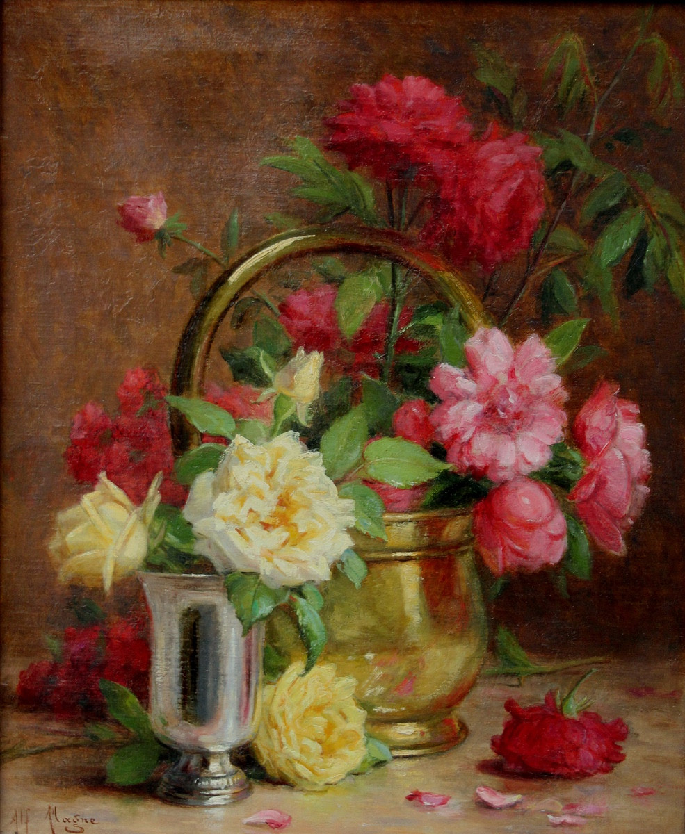Pivoines dans des bouilloires en cuivre par Alfred Magne (Français, 1855-1936)-photo-2