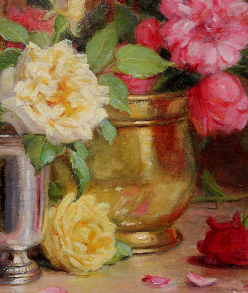 Pivoines dans des bouilloires en cuivre par Alfred Magne (Français, 1855-1936)-photo-3