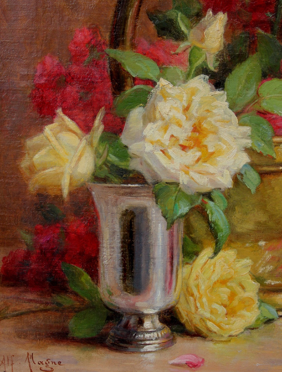 Pivoines dans des bouilloires en cuivre par Alfred Magne (Français, 1855-1936)-photo-2