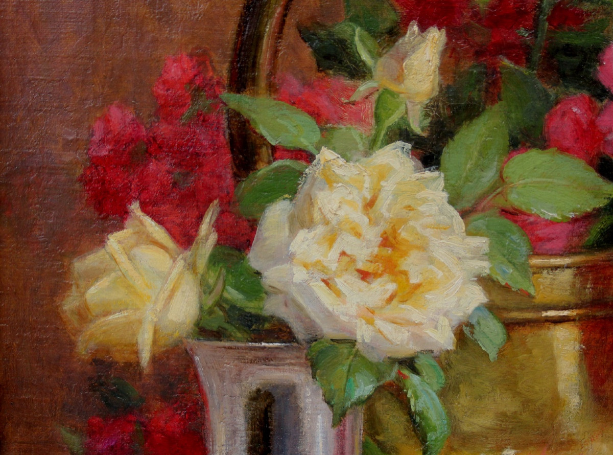 Pivoines dans des bouilloires en cuivre par Alfred Magne (Français, 1855-1936)-photo-3