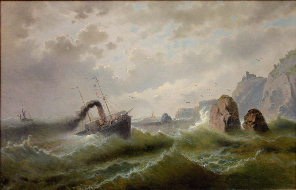 Bateau à vapeur en mer du Nord par Albert Rieger (1834 - 1905)-photo-2