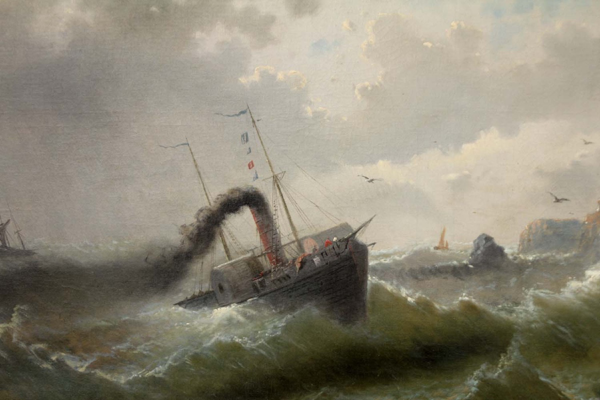Bateau à vapeur en mer du Nord par Albert Rieger (1834 - 1905)-photo-4