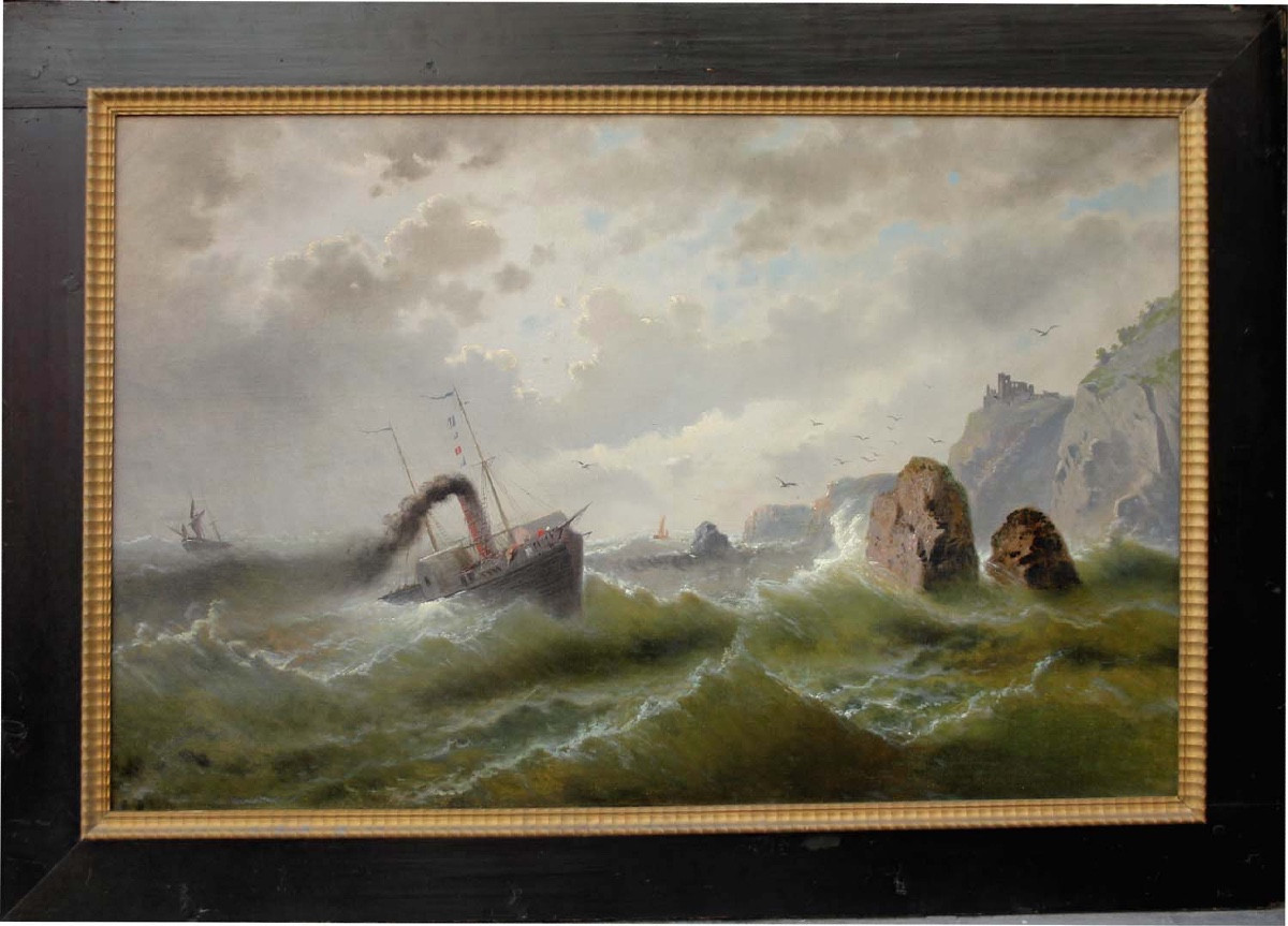 Bateau à vapeur en mer du Nord par Albert Rieger (1834 - 1905)